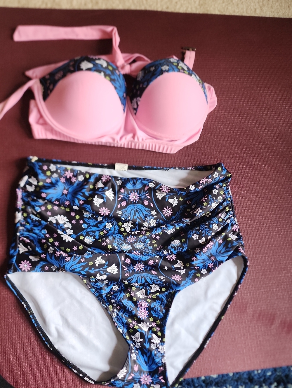 Pink Floral Halter Bikini Top